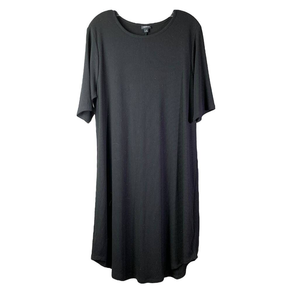 Torrid Womens Black Ribbed Knit Short Sleeve‎ T-Shirt Midi Dress Plus Size 2 2X